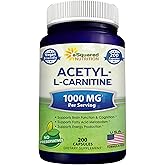 aSquared Nutrition Acetyl L-Carnitine 1000mg Max Strength - 200 Veggie Capsules - High Dosage Acetyl L Carnitine HCL (ALCAR) Supplement Pills to Support Pure Energy, Brain Function & Fatty Acid