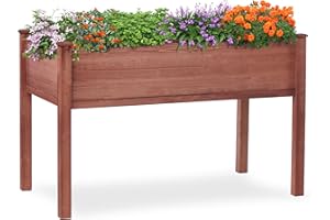 SOLIWOOD Raised Garden Bed with Legs, 48x24x30'', Outdoor Wood Elevated Planter Box, Thick Legs, w/Liner