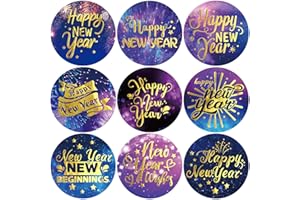Ceiba Tree Happy New Year Stickers Round Gold Foil New Year Labels for Cards Envelopes Bags