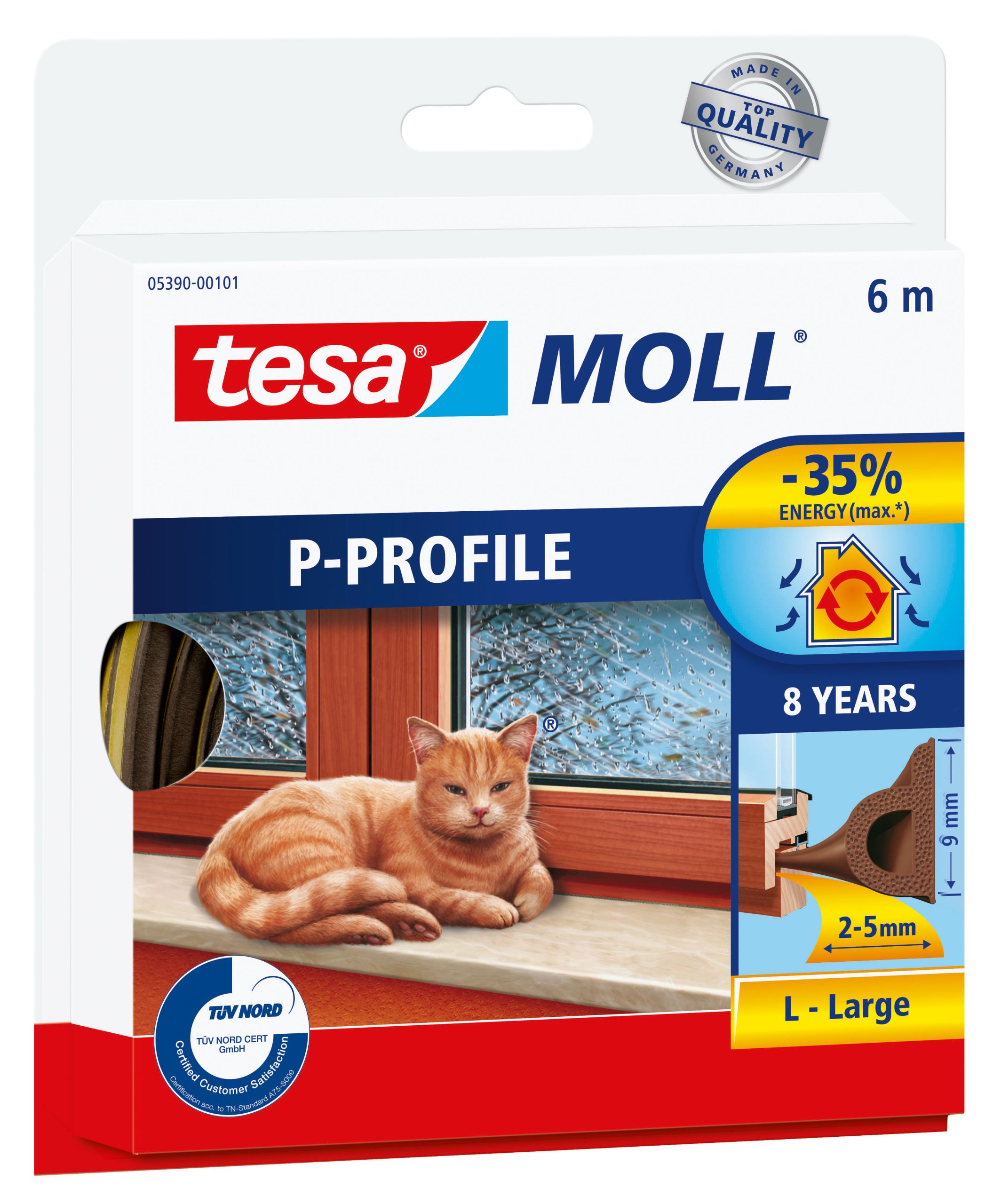 Tesa 05390-00111-00 Rubber Seal for Doors and Windows, Profile P, Chestnut Brown