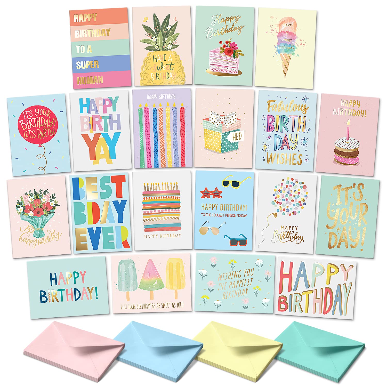 SWEETZER & ORANGE Happy Birthday Cards with Envelopes & Assortment Box. Variety Set of 20 Assorted Birthday Cards with Envelopes, Perfect Bulk Pack for Celebrations, Special Occasions, Friends