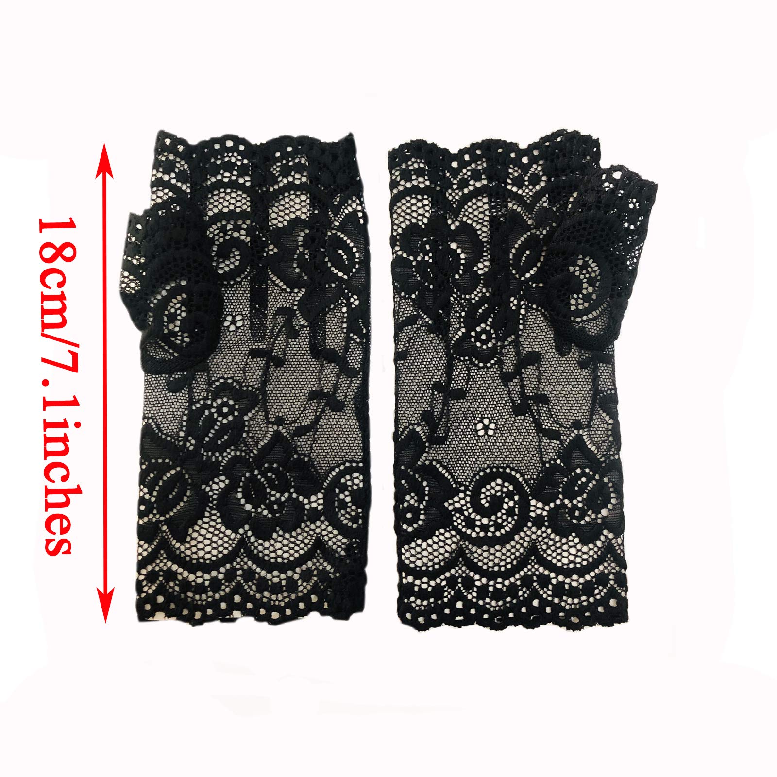 monochef Women Short Lace Gloves Sunblock Fingerless Bridal Wrist Gloves Opera Evening Wedding Tea Party Prom Cosplay 1920s