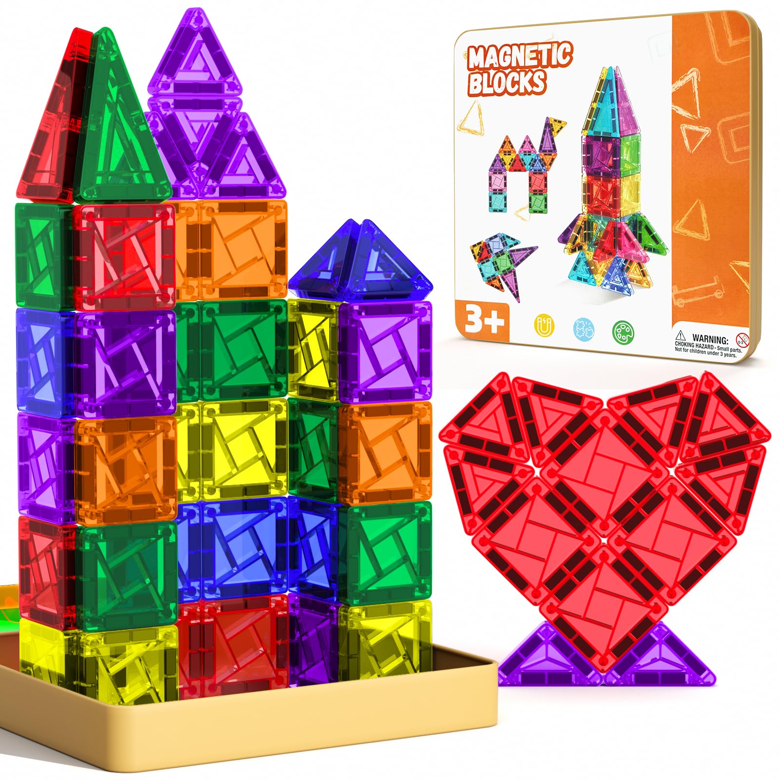 Riswistoy Mini Magnetic Tiles 60 Piece - Magnet Building Tiles, Travel Magnetic Tiles for Kids, Ideal Activities Travel Toys for Kids, Building Construction Set for On - the - Go Fun