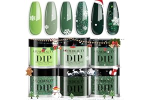 AZUREBEAUTY Dip Powder Nail Kit,Christmas 6 Colors Glitter Green Sparkle Forest Dark,Dipping Powder Color French Nail Art Manicure DIY Salon Gifts for Women, No Need Nail Lamp Cured