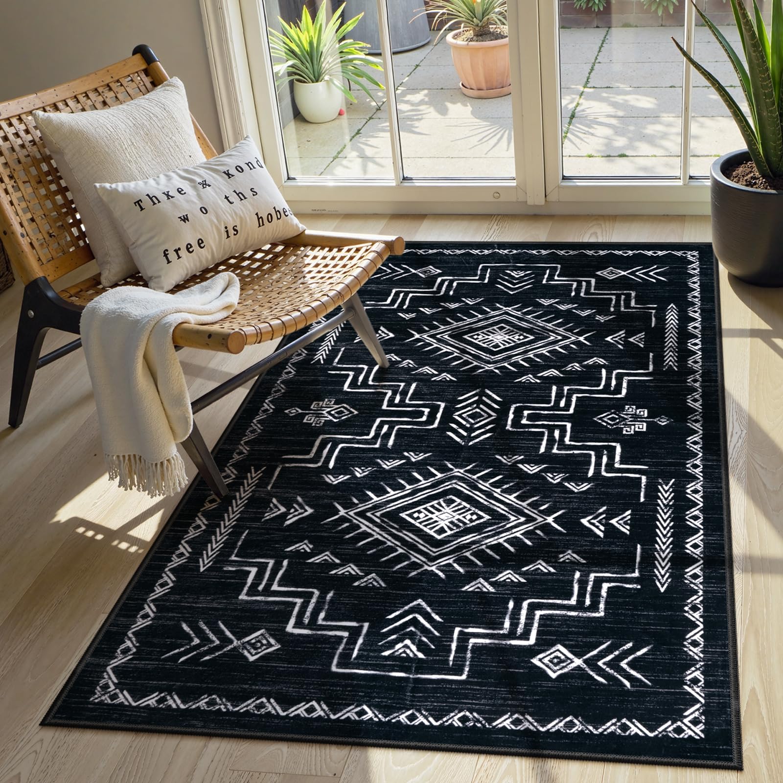 Photo 1 of STARUIA 3x5 Washable Area Rug Western, Non-Slip Small Entryway Rug Black Aztec Tribal Classic Boys Rug for Bedroom Living Room Low-Pile Carpet for Indoor Kitchen Bathroom(Black 3'x5')