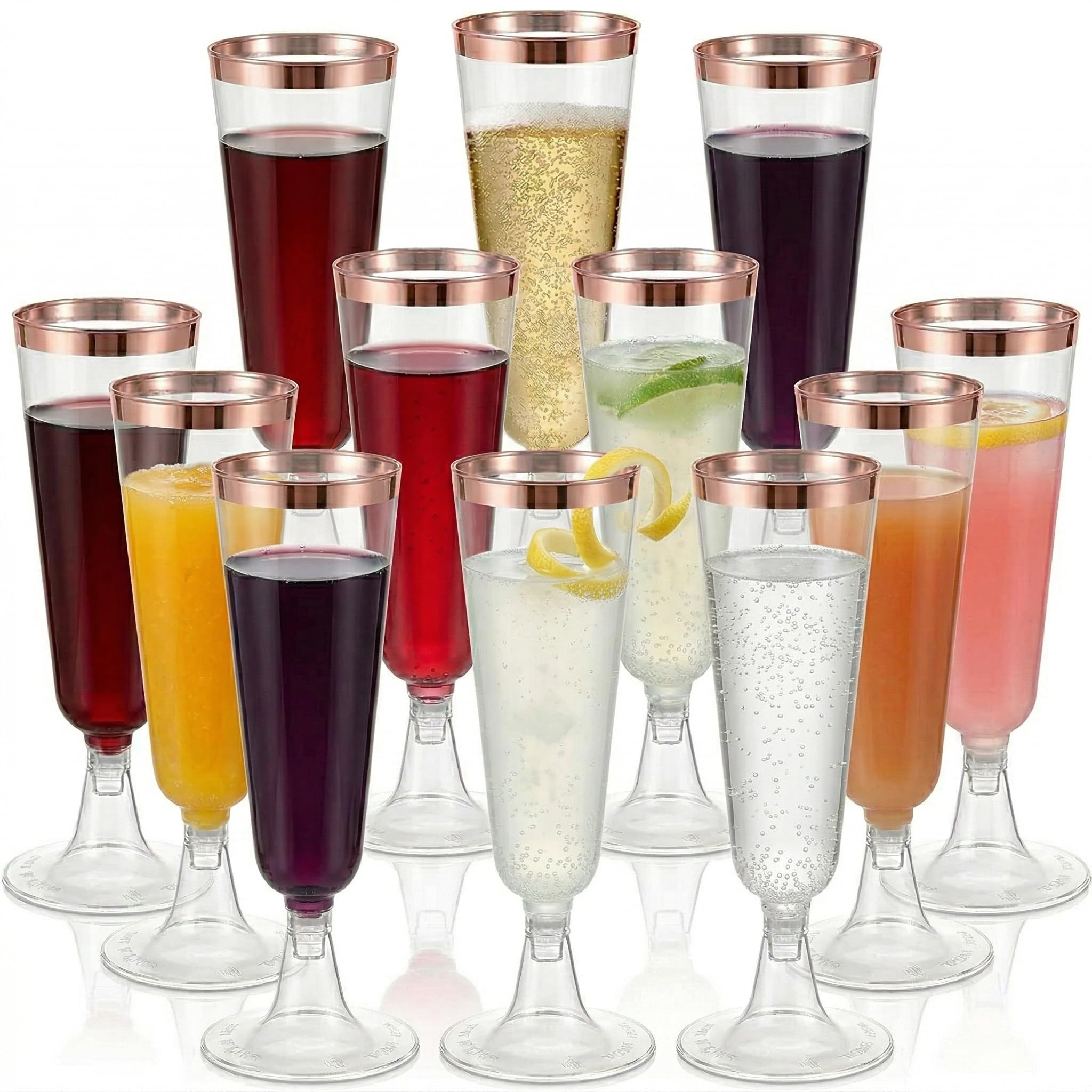 70pc Glitter Plastic Classicware Glass Like Champagne Wedding Parties Toasting Flutes Party Cocktail Cups (Rose Gold Rimmed)