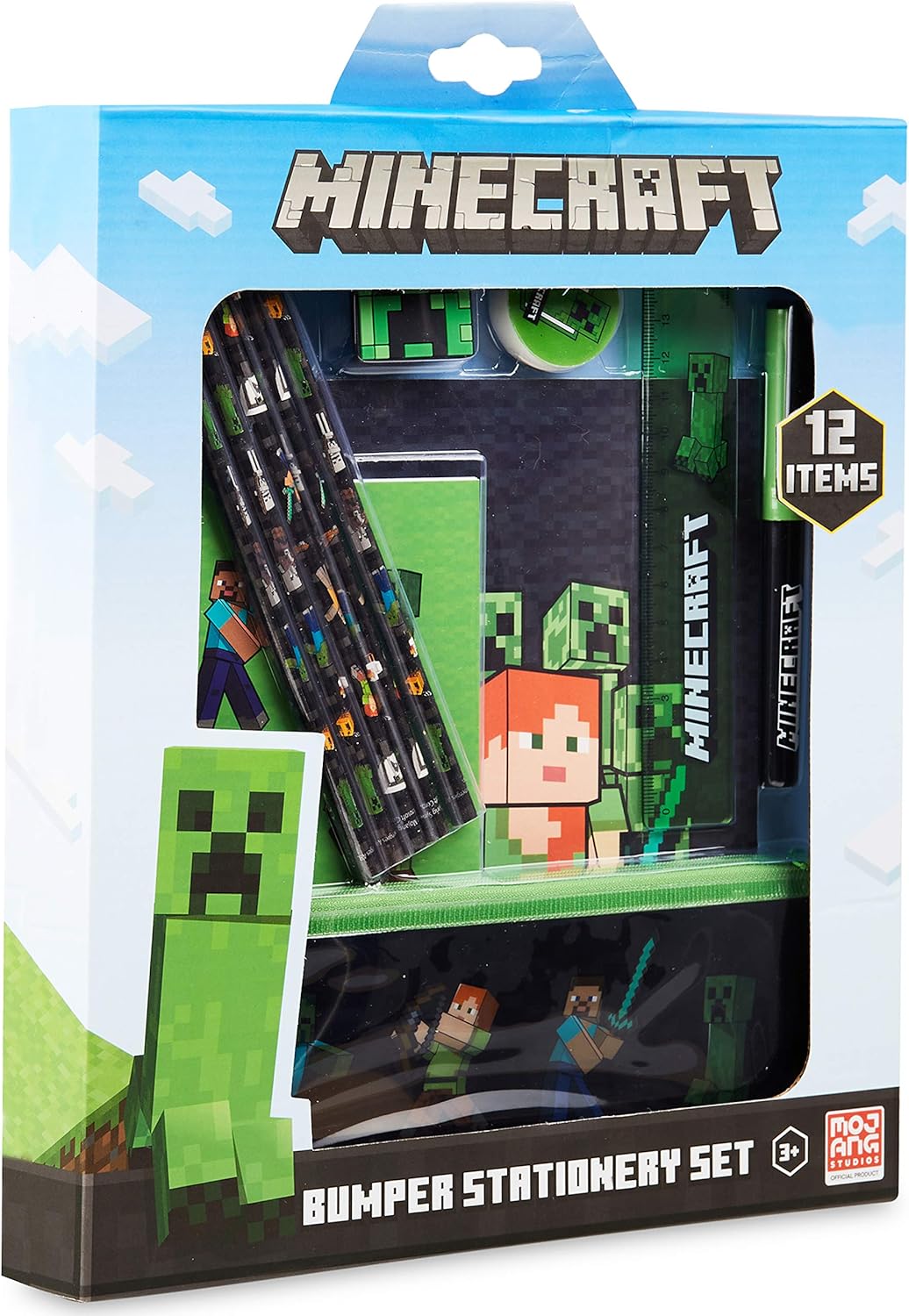 Minecraft Stationery Set, Back To School Supplies, Notebook & Pencil Case Set, Official Merchandise, Multicolor, 12 Piece Set