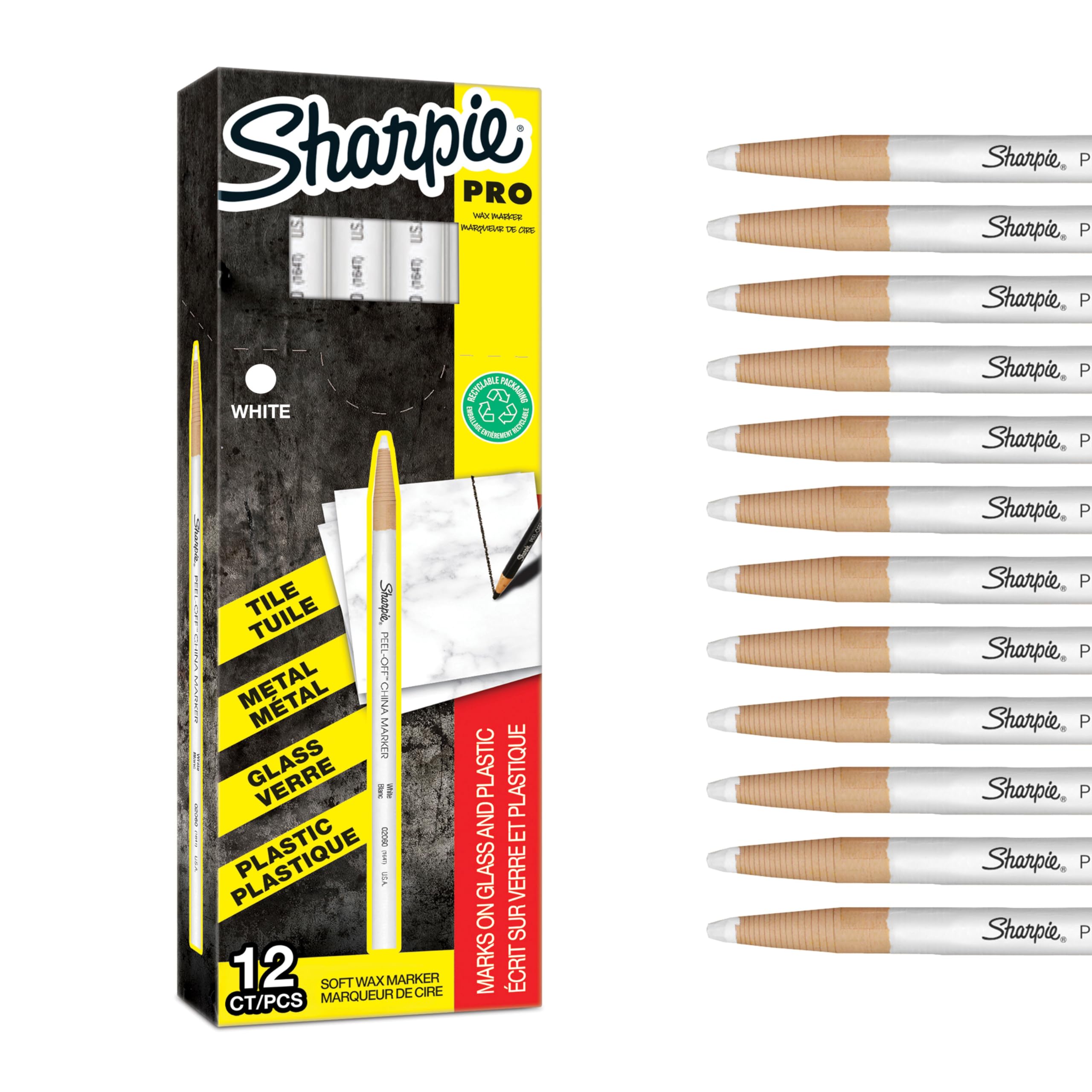Sharpie Peel Off China Markers | Fine Point | White | Wax Marks on Glass & Plastic | 12 Count