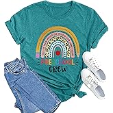 MAIHUN Womens Preschool Teacher Shirts Preschool Crew Rainbow Tshirt Teacher Life Short Sleeve