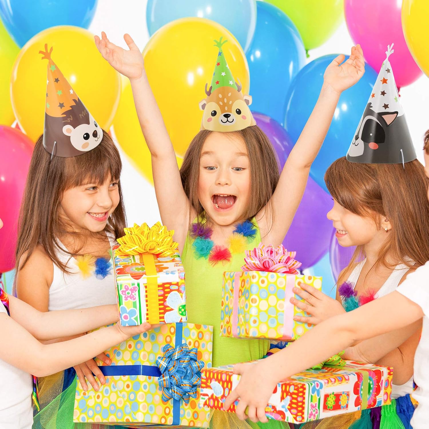 16 Pieces Animal Party Cone Hats Summer DIY Animal Paper Cone Hat Cartoon Birthday Hats Colorful Art Craft Caps for Kids Adults, Animal Party Decoration Game Supplies: Toys & Games