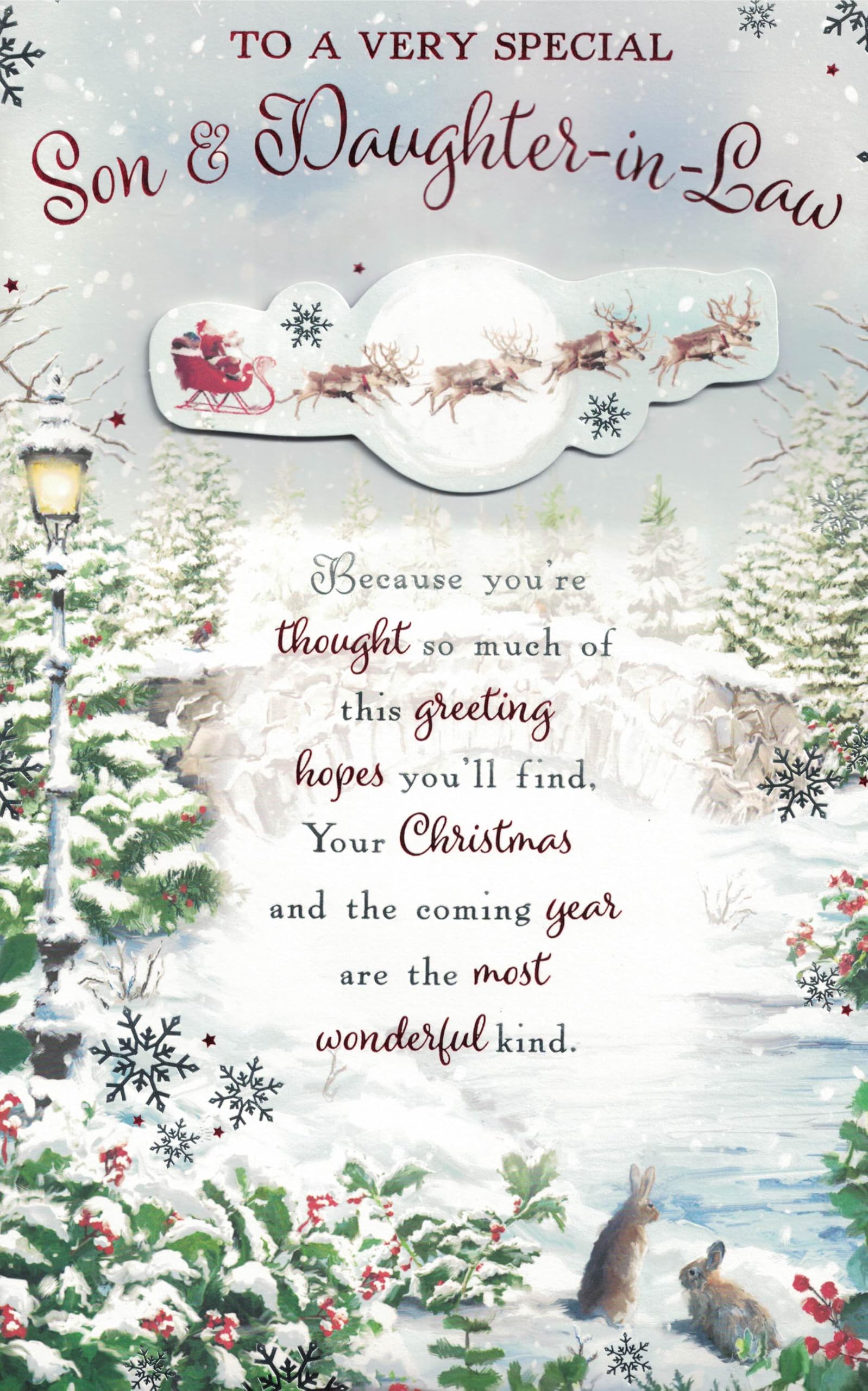 “Large Christmas Card for Son and Daughter-in-Law – Luxury 8 Page Insert with Verse – Special Son & Daughter-in-Law Christmas Greeting Card – Festive Reindeer & Winter Scene Design”