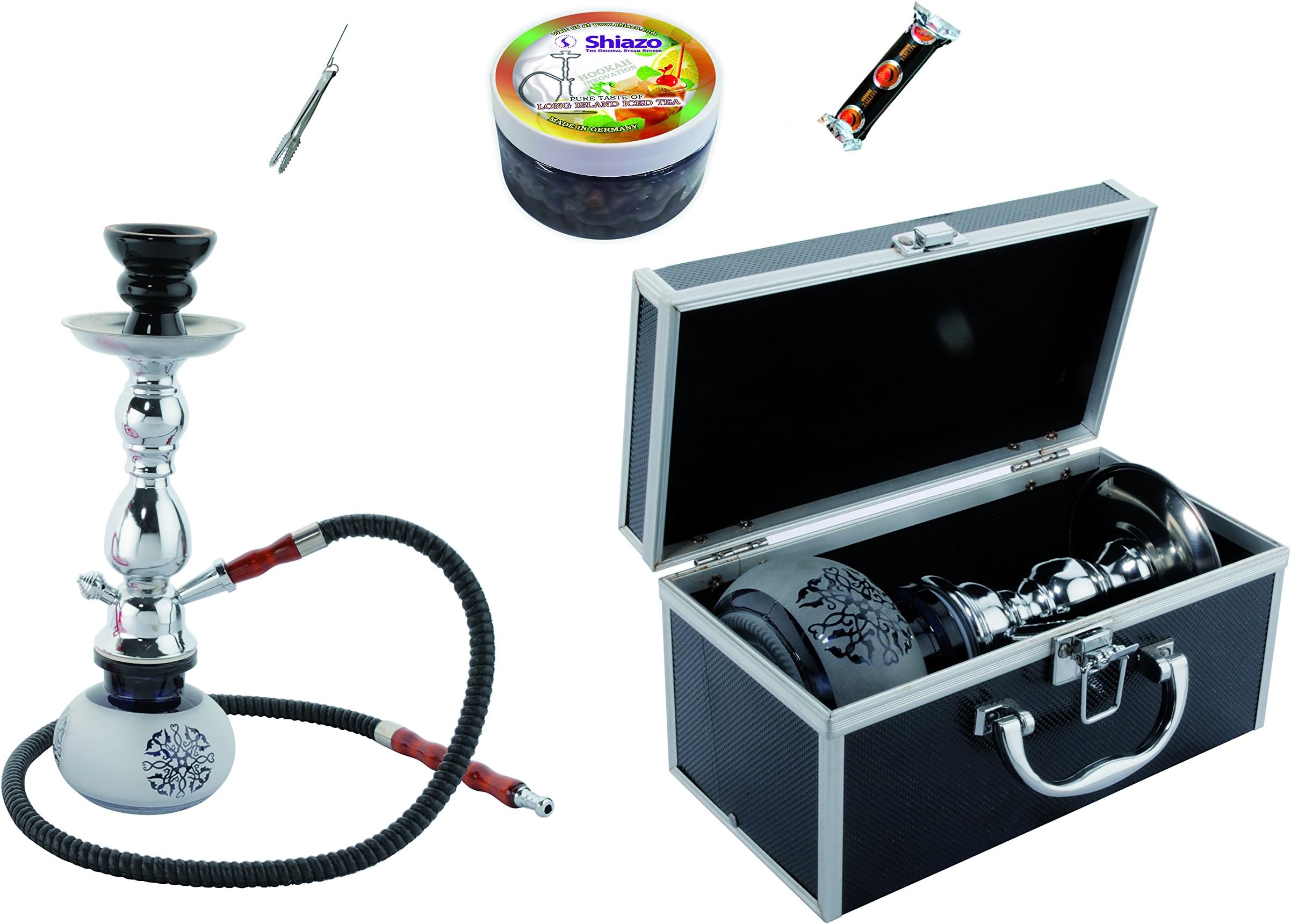Mysale24 Shisha hookah starter set water pipe, 1 hose including charcoal steam stones (without nicotine), including case. Ideal for travel