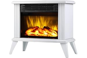 DONYER POWER Mini Electric Fireplace Tabletop Portable Heater,14.8'' (White, Metal)