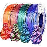 AMOLEN Silk PLA 3D Printer Filament Bundle, Shiny Dual Color Filament 1.75mm Pack, Multi Color Change 3D Printing Filament fo