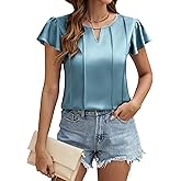 Blooming Jelly Womens Dressy Business Casual Blouse Pleated Ruffle Tops Key Hole Satin Silk Work Shirt Summer Outfits