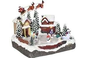 HOMCOM Christmas Village, Santa and Deer Skating Pond Animated Winter Wonderland Set with Multicolored LED Light, Plug-in Chr