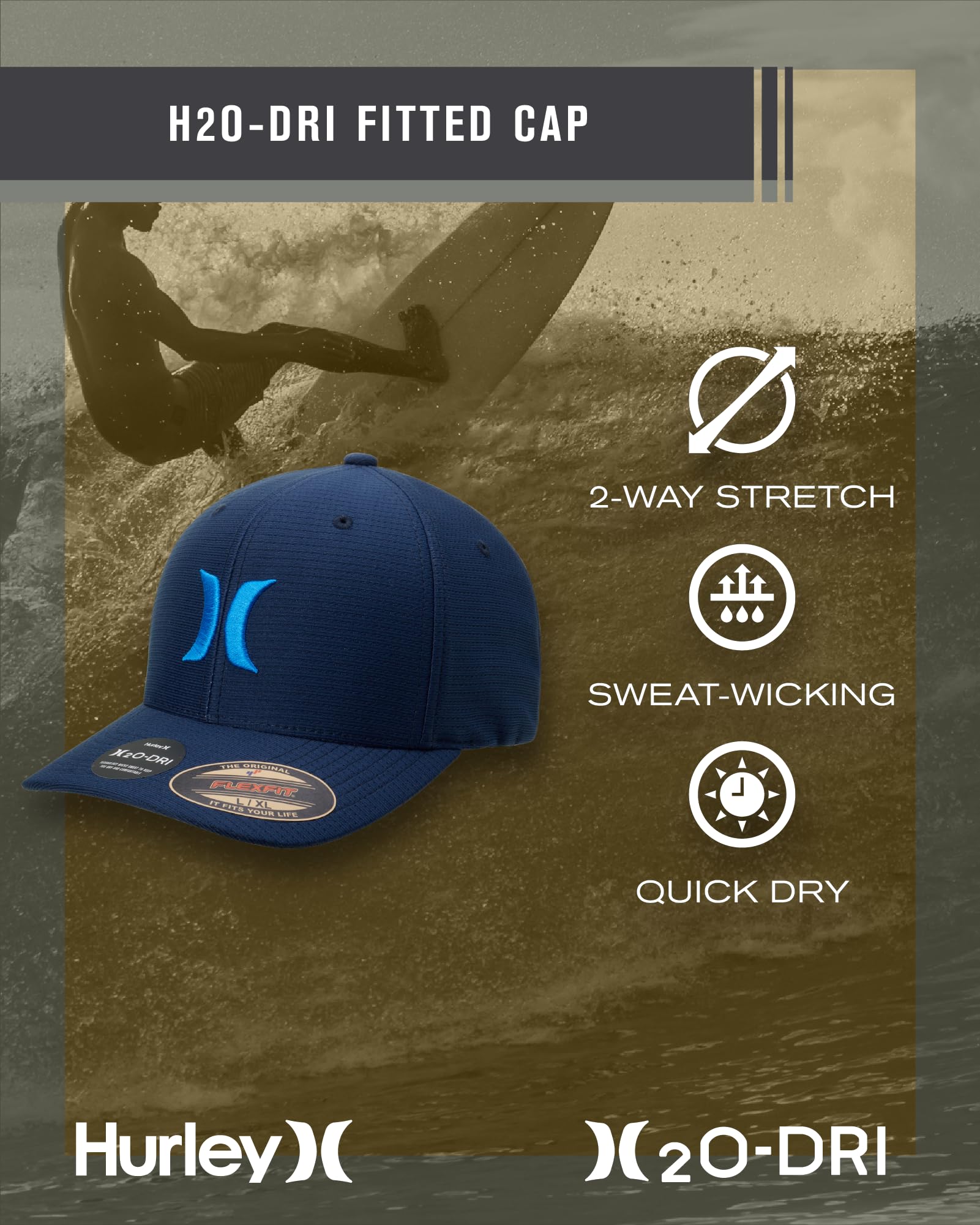 GORRA HURLEY AZUL MARINO HOMBRE H2O DRI CUTBACK SOMBRERO DE BÉISBOL CURVADO - Foto 14