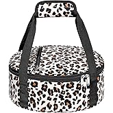Round Insulated Casserole Carrier, Pie Carrier Bag, Portable Casserole Carrier for Hot or Cold Food Lunch Tote Warmer or Cooler Bag, Lunch Bag for Parties Picnic, Fits 12.5" Baking Dish, Leopard