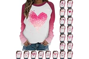 OLIVCKER Valentines Shirts for Women Heart Print Fashion Valentine's Day Sweatshirts Long Sleeve Crewneck Loose Fit Tops