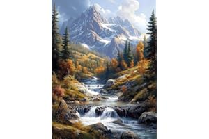 MOOHUE 14ct Counted Cross Stitch Kits for Adults Mountains Rivers Printed Stamped Cross Stitch Patterns Kits Cross Stitch Supplies (Mountains Rivers)