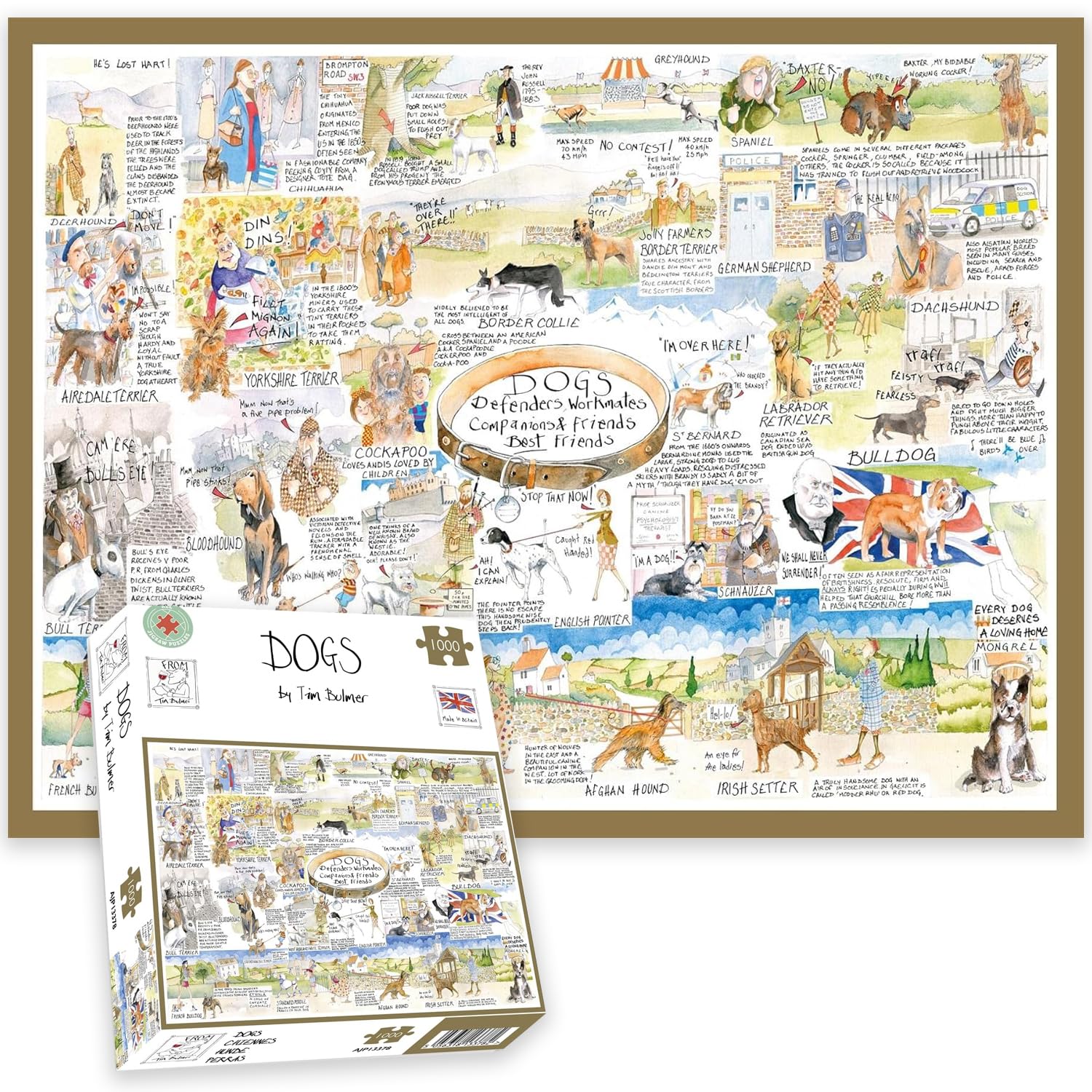 Tim Bulmer “Dogs” 1000-Piece Jigsaw Puzzle – Fun & Educational Canine-Themed Puzzle for Dog Lovers – Witty & Humorous Artwork with Fascinating Dog Facts