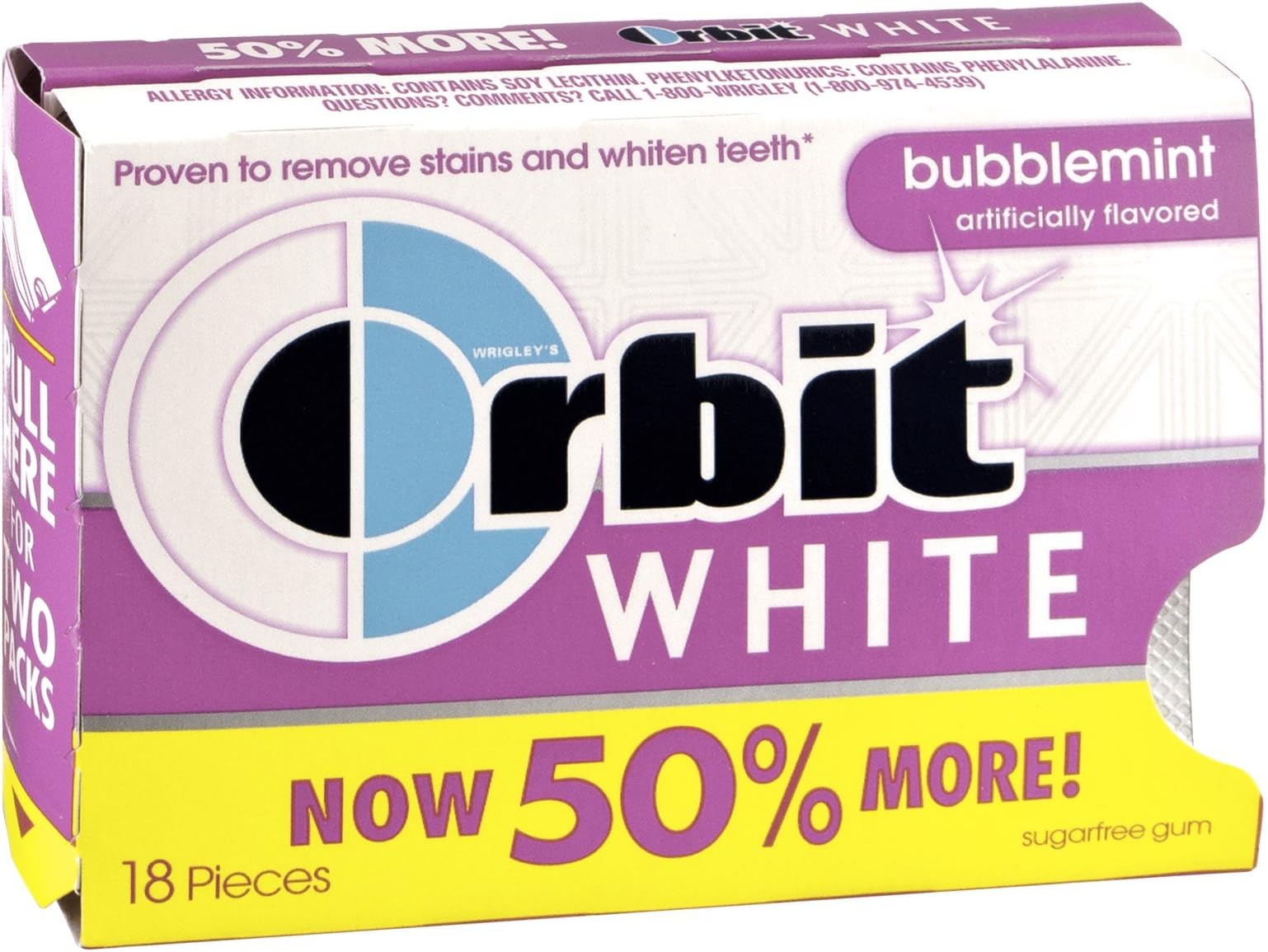 Orbit White Bubblemint Sugarfree Gum 18 PC (Pack of 16)