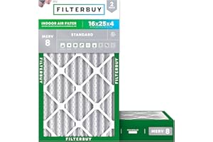 Filterbuy 16x25x4 Air Filter MERV 8 Essential Dust & Allergy Defense (2-Pack), Electrostatic Pleated HVAC AC Furnace Filters Replacement, Made in USA (Actual Size: 15.50 x 24.50 x 3.63)
