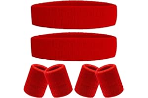 IMAGERIO 6 Pieces Sweatband Set Sports Headband Wristband Set, Moisture Wicking Athletic Sweatbands 4 Wrist Sweatband and 2 Headbands, Terry Cloth Sweat Absorbing Head Band for Workout