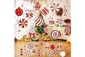 KOCKUU Candy Cane Christmas Party Decorations - 36pcs Red Candy Cane Lollipop Peppermint Christmas Hanging Swirls Decorations for Christmas Home Candyland Winter Holiday Party Decor Supplies