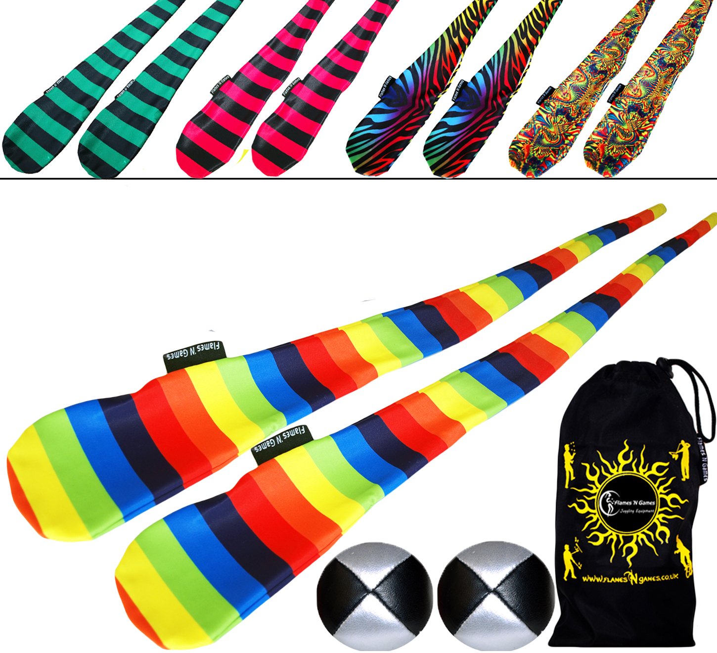Flames 'N Games FUNKY® Sock Poi Set - Pro Poi Spinning Socks (Jail-Boy) - 5 Designs + 2x 90g Balls & Travel Bag - Unisex - Age 13+