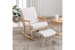 Okeysen Nursery Rocking Chair with Ottoman,Upholstered Rocker Chair Glider Chair for Nursery,Nursing Chair with Footrest,Mid Century Modern Accent Armchair for Nursery Bedroom Living Room