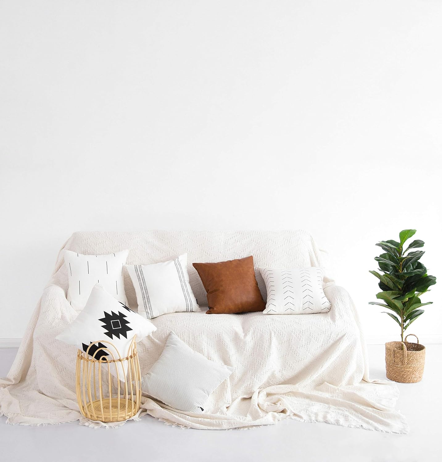 HOMFINER Decorative Throw Pillow Covers for Couch, Set of 6, 100% Cotton Modern Design Stripes Geometric Bed or Sofa Pillows Case Faux Leather 18 x 18 inch: Home & Kitchen