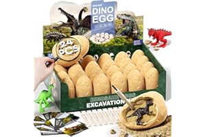 Uregoio 24 Dinosaur Eggs Dig Kit Toys for Kids, Surprise Dinosaur Eggs Excavation Kit with Magnifier, Science STEM Birthday Party Favors Easter Gifts for Boys Girls Age 3 4 5 6 7 8 9 10 + Years Old