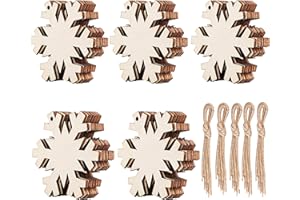 Unfinished Wooden Christmas Ornaments-Tmflexe 50-Pack Paintable Blank Xmas Tree Hanging Wood Slices for Kids DIY Art Crafts, Christmas DIY Wood Snowflake