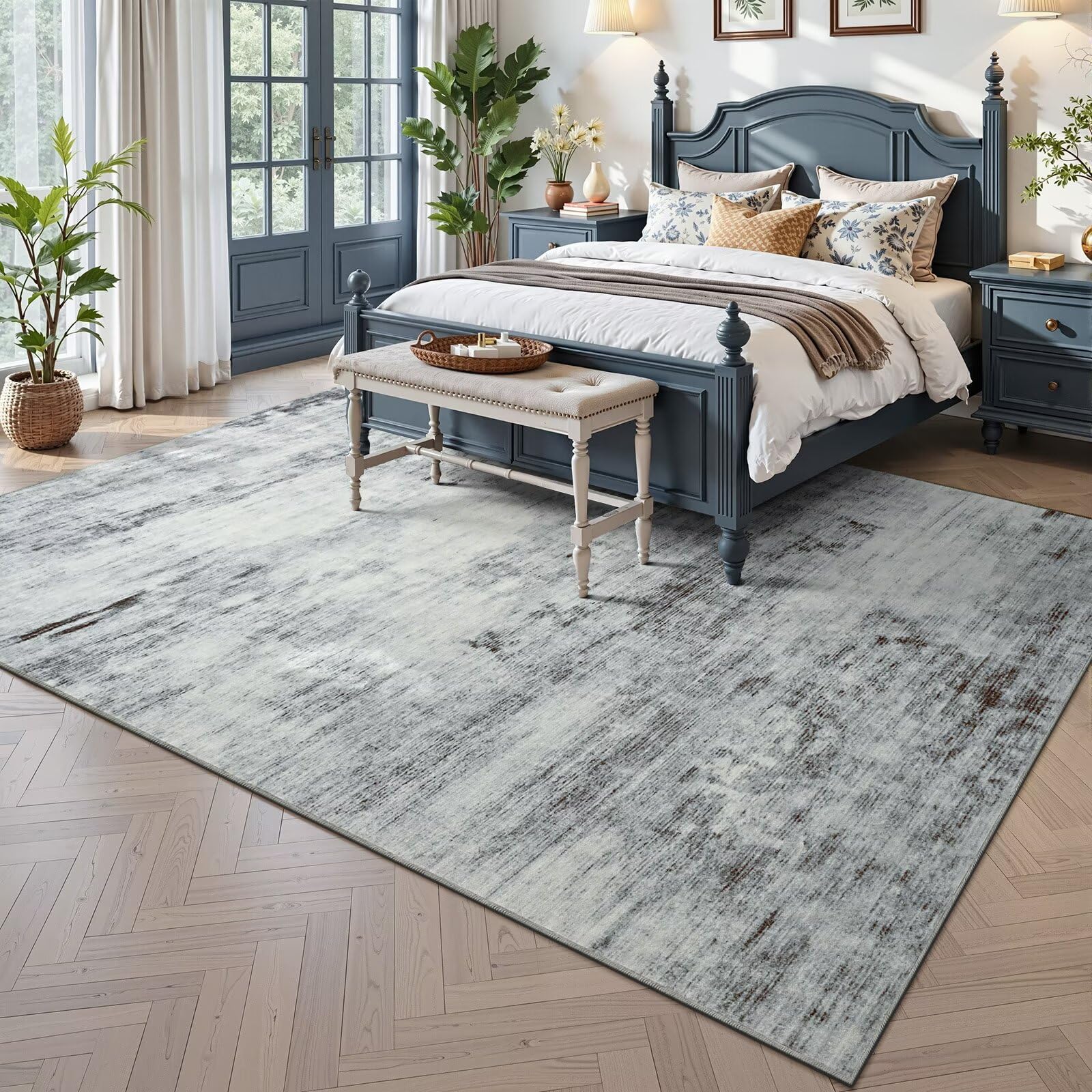 Condition photo showing New/Like New for toneed abstract area rug 8x10 modern washable rug soft non slip rug low pile for bedroom living room