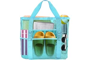 Yunaeduo Large Mesh Beach Bag - Lightweight & Foldable Family Beach Bag with 9 Pockets for Toys, Towels & Vacation Essentials