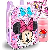 Disney Minnie Mouse Mini Backpack For Girls, Kids ~ 3 Pc Bundle With 12" Minnie School Bag, Water Bottle, Stickers, and More (Minnie Mouse School Supplies Set)