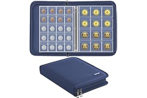 JUNDUN Coin Collection Book for Collector,260 Pockets Fireproof Coin Collection Holder Album,Coin Collection Organizer Storage Box Case Album for 20/25/ 27/30/ 38mm Coins,Blue