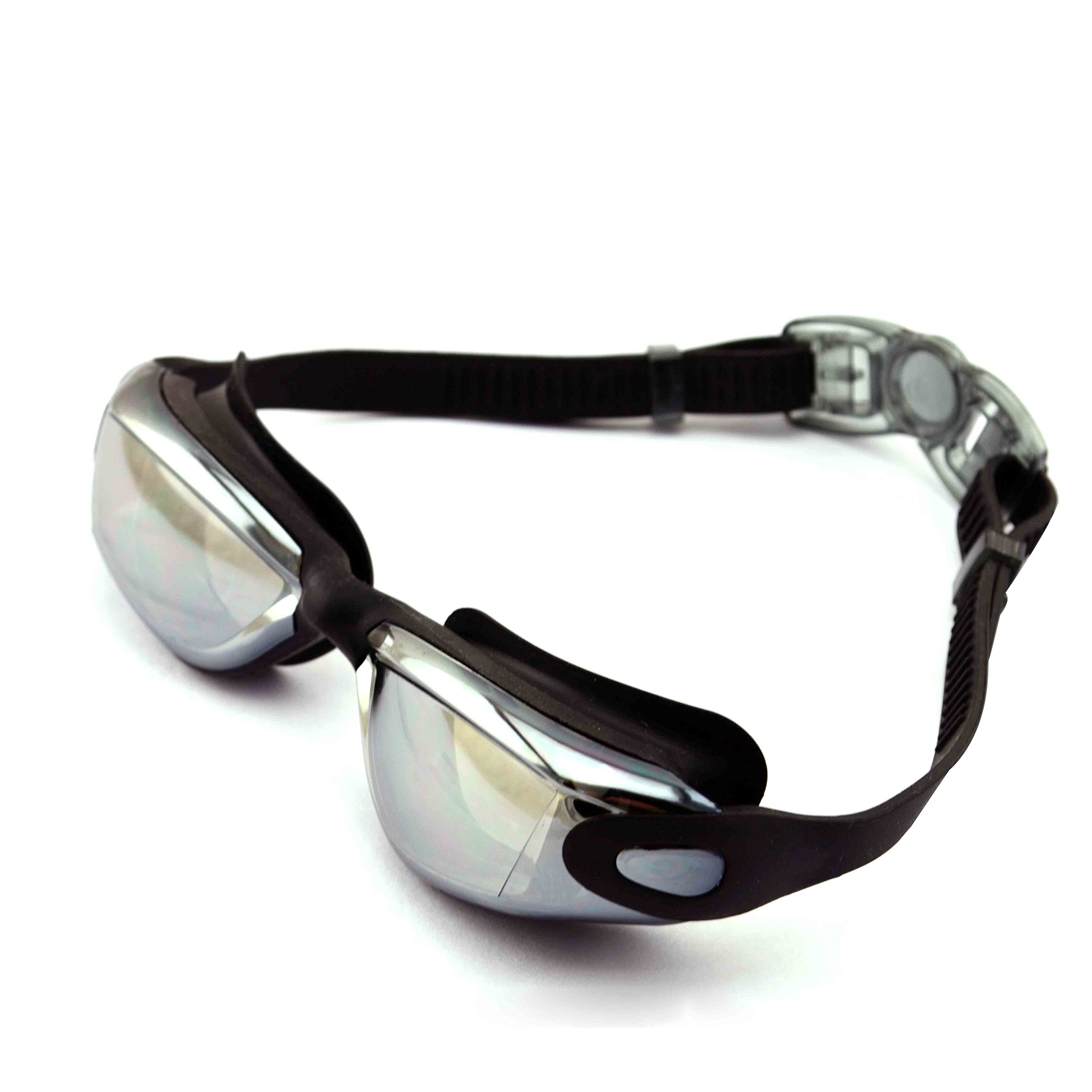 MADY Swimming Goggles, Black, Mirrored, Swim Goggles, Adjustable, No Leaking, Anti Fog, UV Protection, Triathlon, Swim Goggles with Free Swim Cap + Nylon Bag + Nose Clip + Ear Plugs
