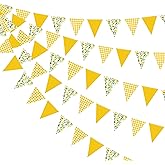 44 Ft Lemon Party Decorations Yellow Plaid Floral Lemon Banner Bunting Hanging Paper Triangle Garland Streamer for Wedding Bridal Shower Engagement Bachelorette Baby Shower Birthday Party Supplies