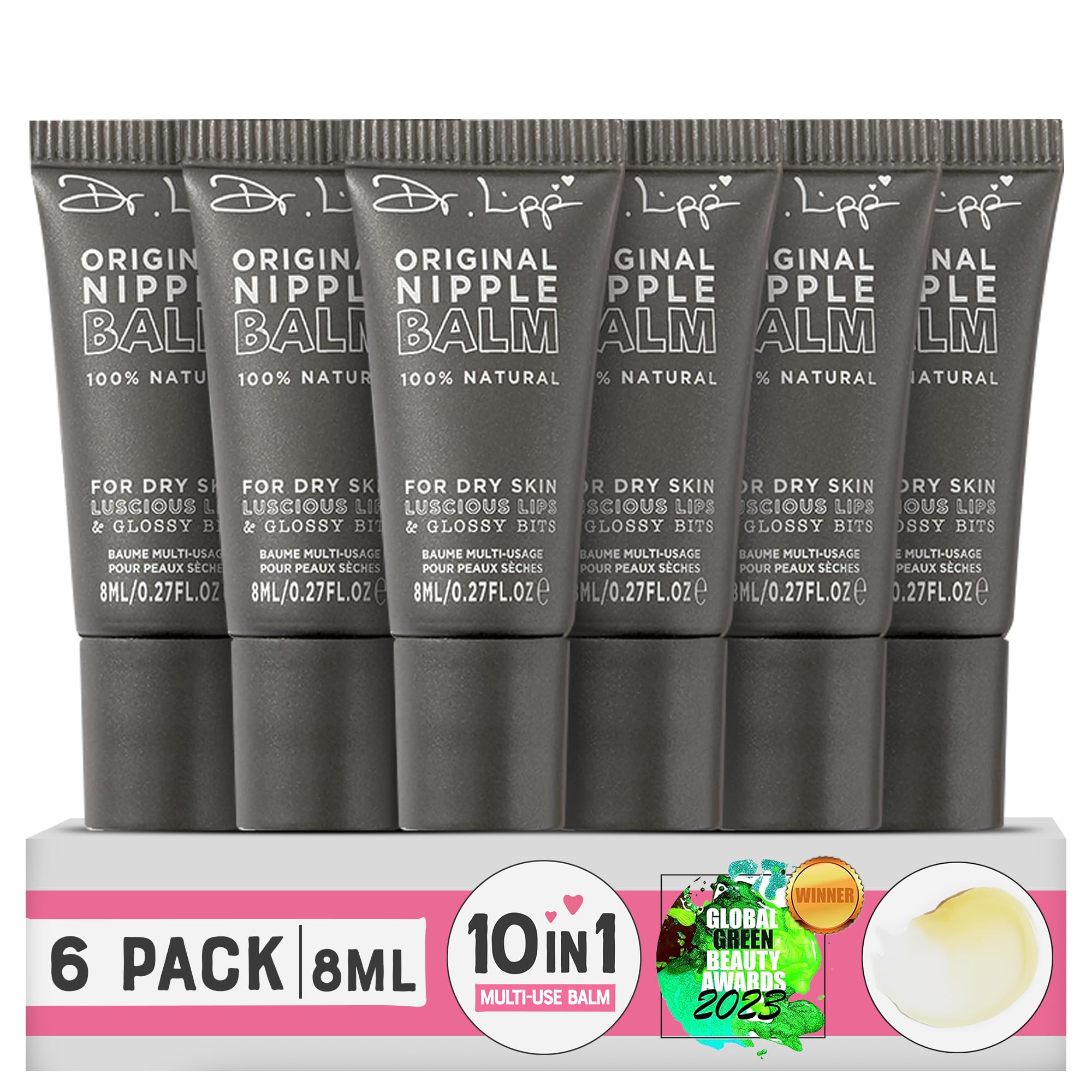 DR.LIPP, Original Nipple Balm for dry skin, luscious lips & glossy bits... 10-in-ONE. 100% natural. 6-Pack of 8ml.