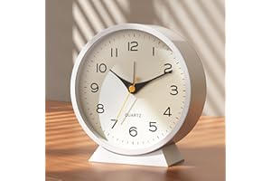 AYRELY® 11.5cm Analog Alarm Clock,Small Retro Desk Clock Battery Operated,Slient Metal Table Clock with Light for Living Room