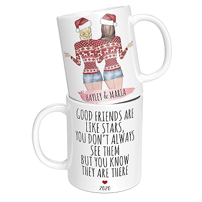 Buy Personalized Christmas Gifts For Women Custom Best Friend Coffee Mug For Christmas 11 Oz Ceramic Choose Hair Skin Color Personalized Cup W Names For Besties Bff Moving Away