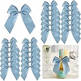 LiBongTa 4.5" Satin Ribbon Dusty Blue Bows for Gift Wrapping, Twist Tie Bows, Cute Bows for Crafts, Party Favors, Premade Bows Pre-Tied Decorative Bows for Flower Bouquets Candy Apple Bows-24 Counts