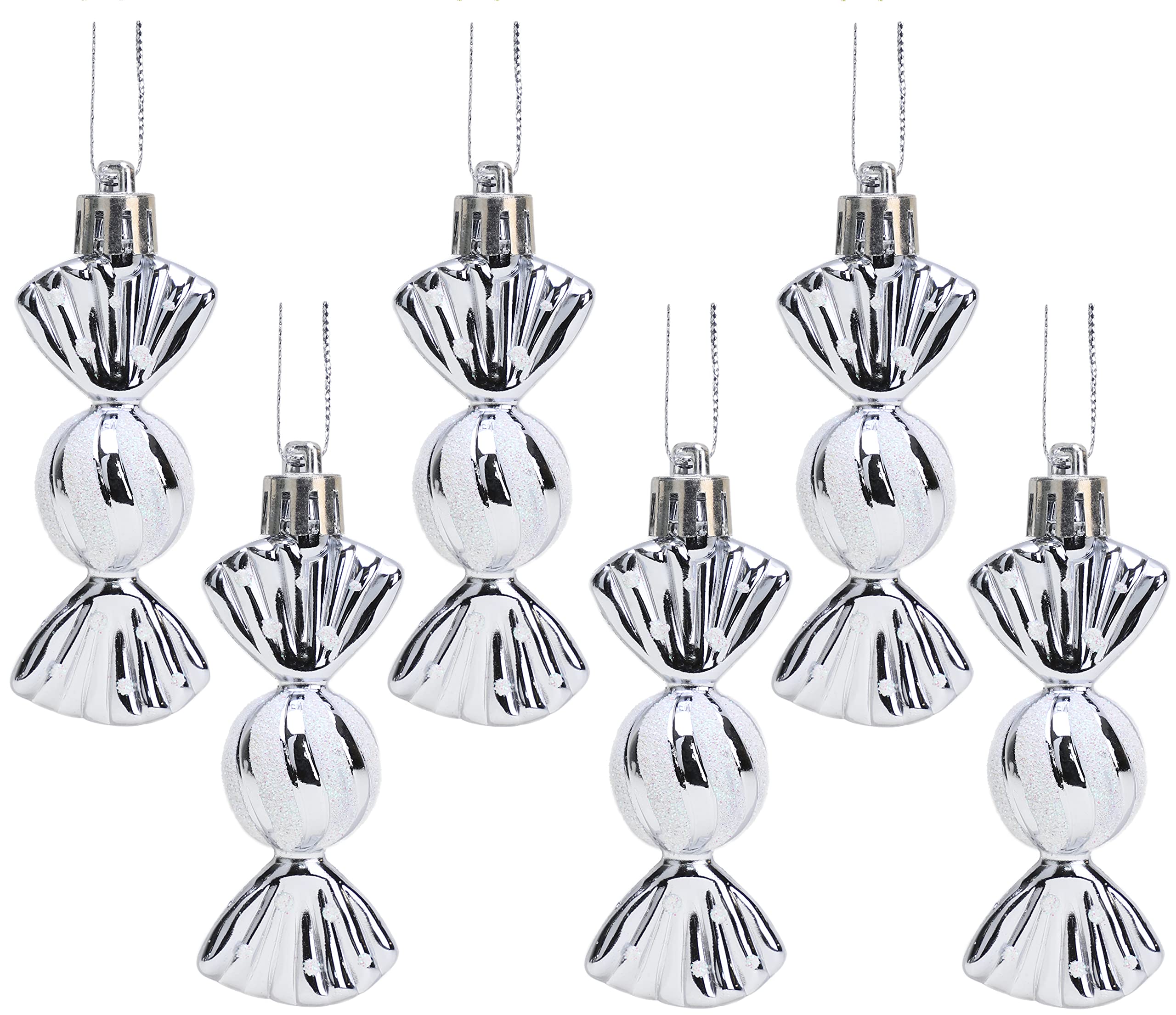 Christmas Concepts® Pack of 6-80mm (3.2") Mini Sweet Shaped Baubles – Shiny & Glitter Decorated – Christmas Tree Decorations (Graphite)