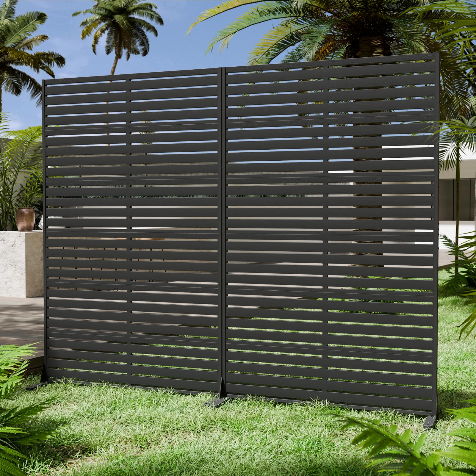 Photo 1 of Trygoal Privacy Fence Screen with Stand 6 Panel 72" H×47" W HDPE Decorative Privacy Panels with Stand, Air Conditioner Fence Panels, Privacy Screen for Outdoor Backyard, Balcony, Pool
