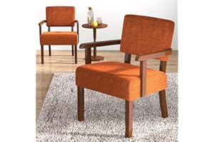 FAGAGA Accent Chair Set of 2 with Table, Living Room Chairs with Soft Seat and Armrests for Living Room Bedroom Reading Room Waiting Room (Orange), Linen, AC01