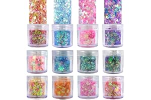 LoveOurHome 12 Colors Aurora Nail Glitter Flakes Iridescent Stars Heart Butterfly Flower Shaped Sequins Confetti Resin Access