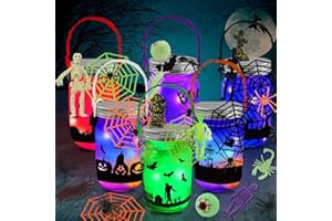 6 Pack Halloween Crafts for Kids, Halloween Mason Jar Kit with Accessories for DIY Craft, Halloweens Craft and Art Party Supp