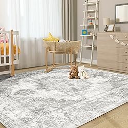 Area Rug 4x6 Vintage Rug: Washable Indoor Medallion